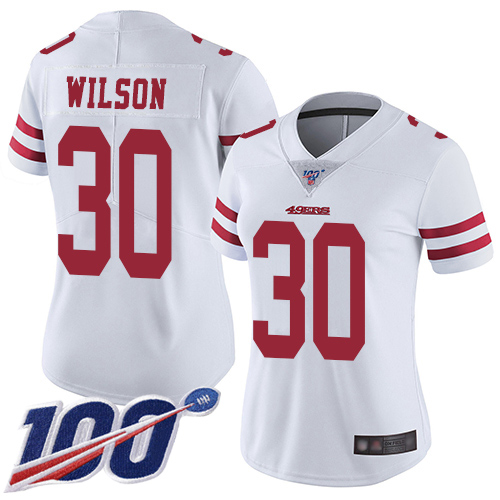 San Francisco 49ers Limited White Women Jeff Wilson Road NFL Jersey #30 100th Season Vapor Untouchable->youth nfl jersey->Youth Jersey